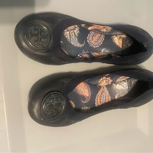 Tory Burch Navy Ballet Flats with Paisley Insole